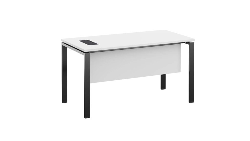 Работно Офис Бюро Monaco,1400 x 700 x 750 mm, ПДЧ 25 mm, с отвор за кабели, бял плот, черни метални крака